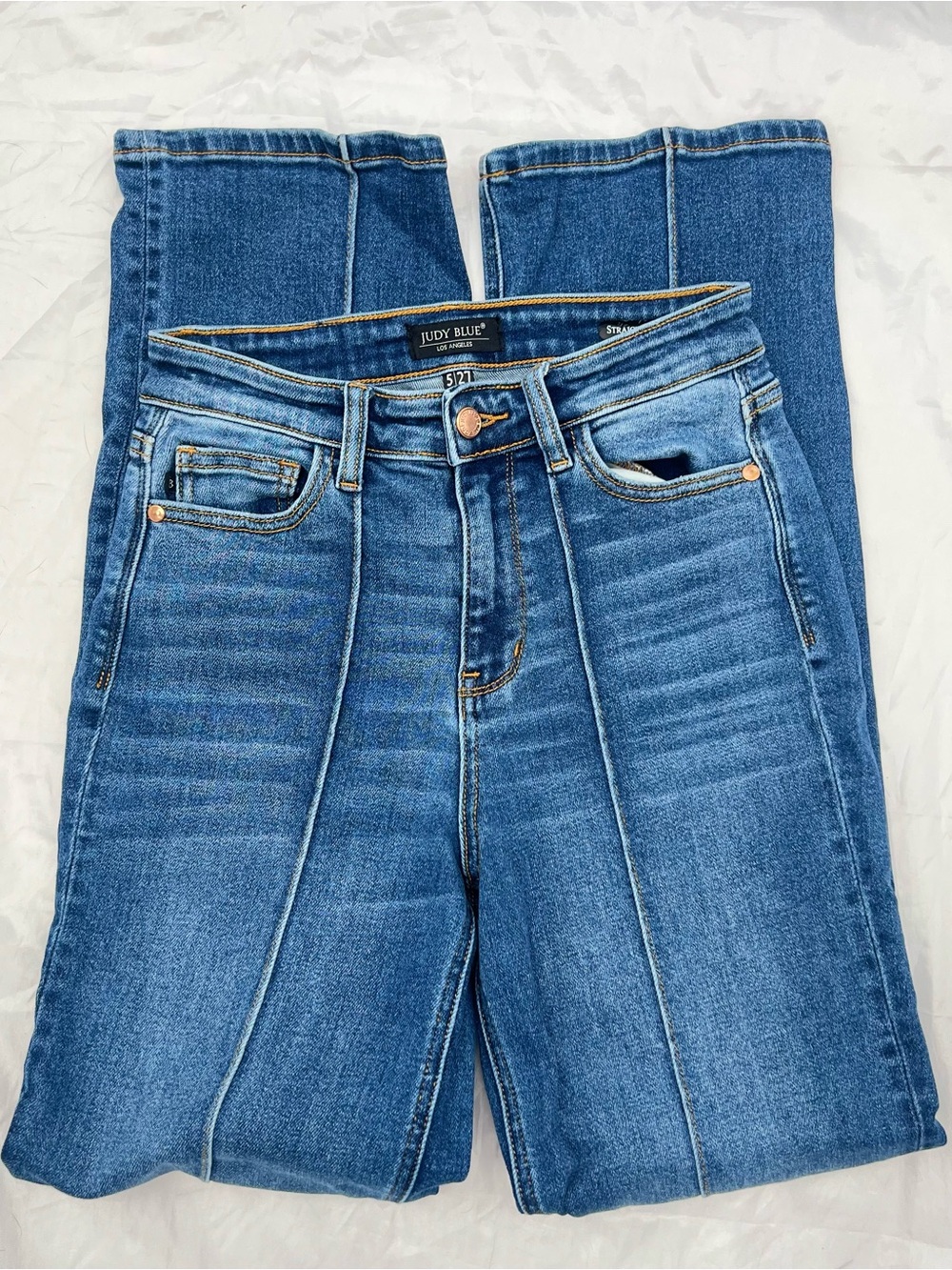 J082 Judy Blue Classic Mid Blue High Rise Straight Leg Jeans